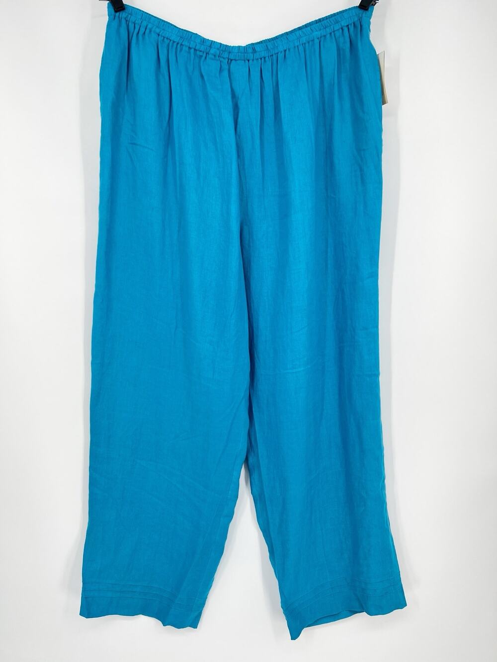 Vtg Due Per Due Woman 100% Linen Pants 22W NEW Turquoise Blue High Rise Pocket